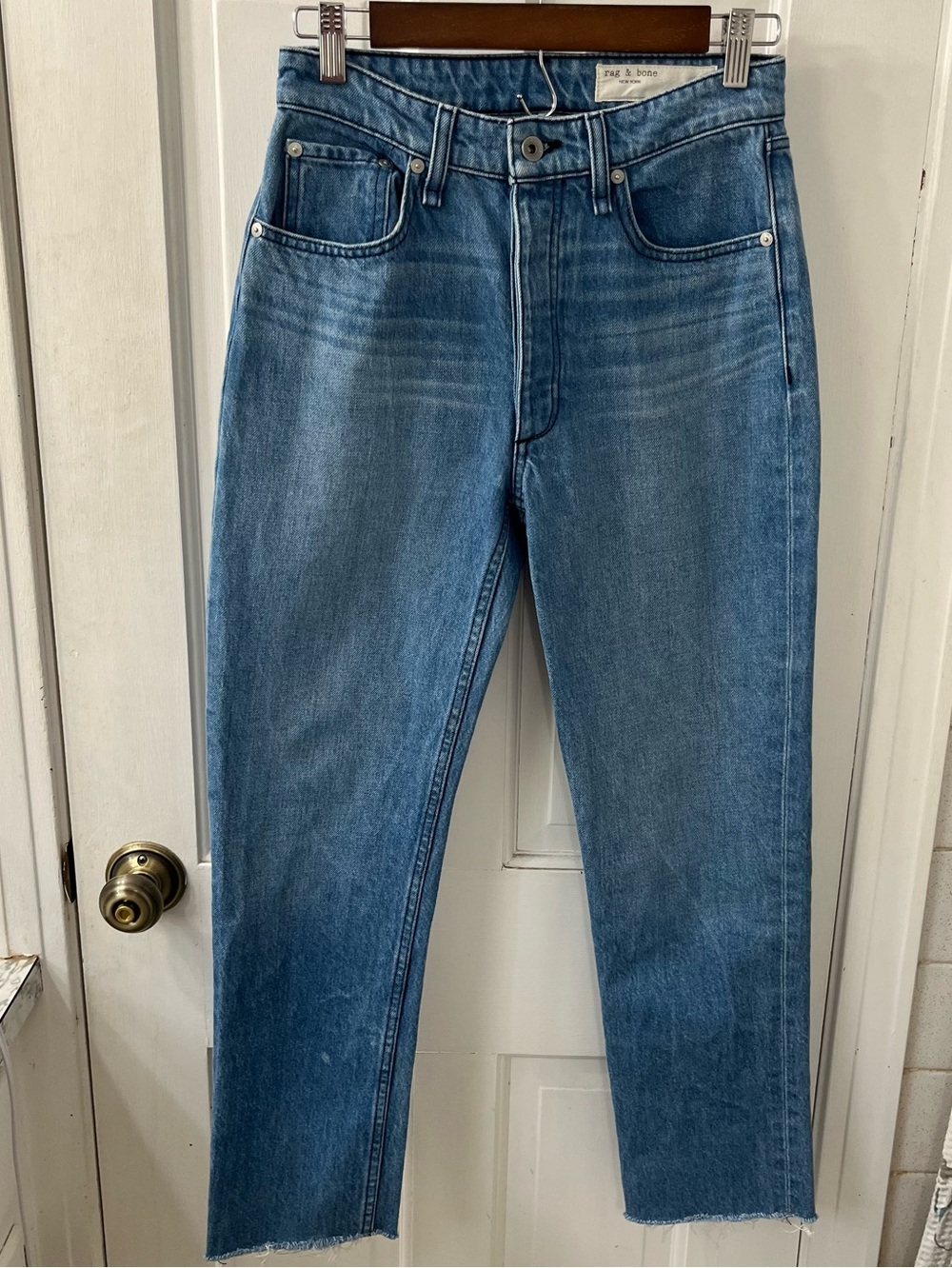rag & bone Nina High Rise Ankle Cigarette Jeans Raw Hem Blue Size 25